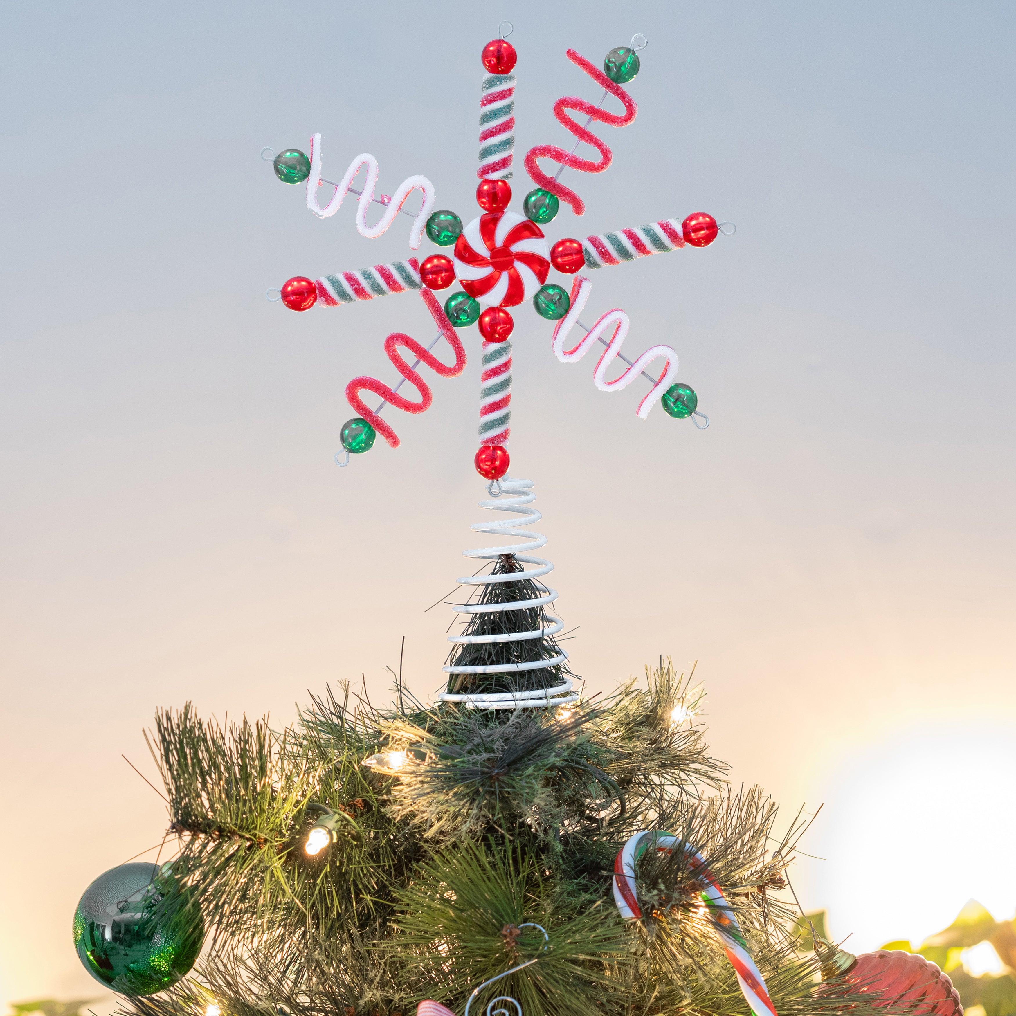 Candy Christmas tree topper,Candy Cane tree topper. Holiday Hat decoration,  Christmas decor.