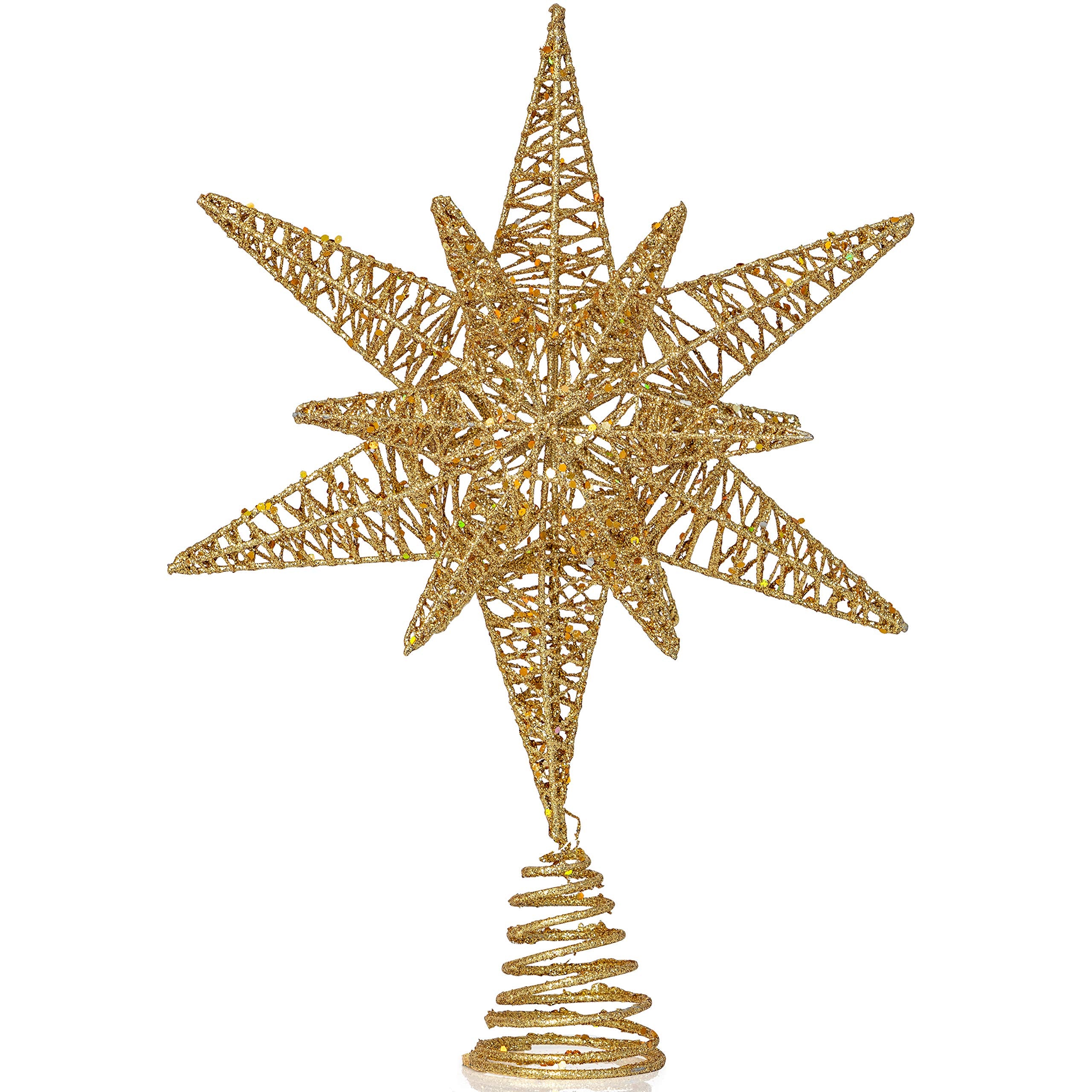 Gold Star Tree Topper – Christmas Gold 3D Glitter Star Ornament Treeto