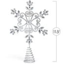 Flower Snowflake Tree Topper - Silver Glitter Intricate Designed Floral Snowflake Shaped Ornament with Sparkling Gem Detailed Christmas Star Tree Top Decorations