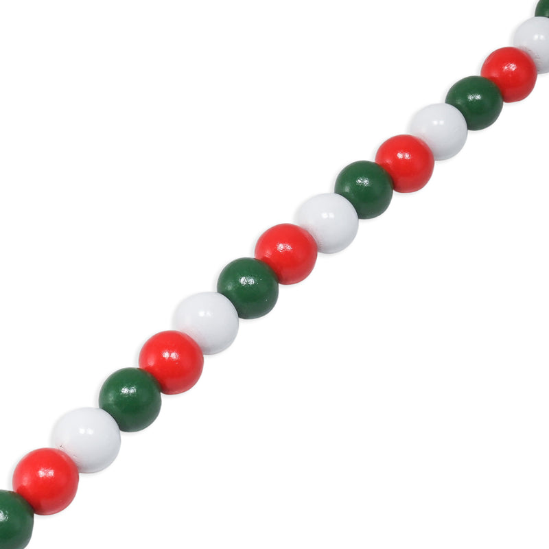 Ornativity Red and Green Garland - Rustic Christmas Wooden Farmhouse Xmas Decor Country Wood Beaded Home and Holiday Garland Tree Decorations Boho Strand of Beads 10 Feet (2 Pack)