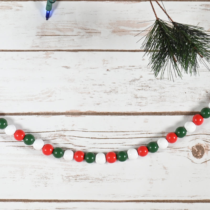 Ornativity Red and Green Garland - Rustic Christmas Wooden Farmhouse Xmas Decor Country Wood Beaded Home and Holiday Garland Tree Decorations Boho Strand of Beads 10 Feet (2 Pack)