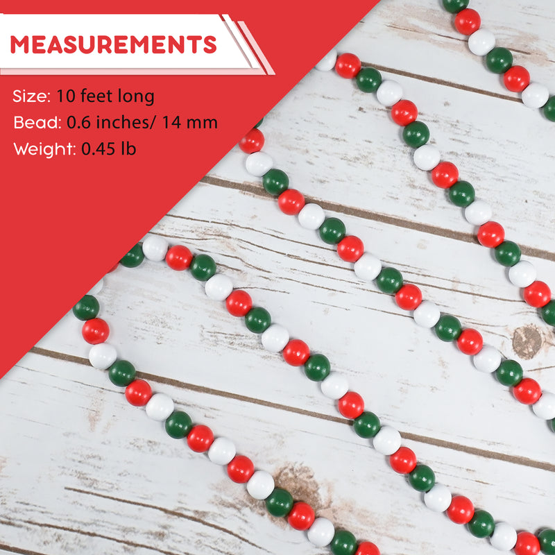 Ornativity Red and Green Garland - Rustic Christmas Wooden Farmhouse Xmas Decor Country Wood Beaded Home and Holiday Garland Tree Decorations Boho Strand of Beads 10 Feet (2 Pack)