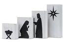 Wooden Block Nativity Scene - Black Silhouette Christmas Figures on White Painted Wood Blocks Indoor Nativity Table Top Set Decorations - 1 Set