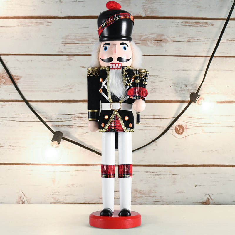 Ornativity Christmas Bagpipe Soldier Nutcracker – Red and Black Wooden Nutcracker Soldier with Bagpipe Xmas Themed Holiday Nut Cracker Doll Figure