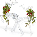 Acrylic Christmas Reindeer Ornaments - Holiday Clear Party Deer Figurine Statues with Green Mistletoe and Red Berries Dinner Tabletop Decorations Centerpiece - Pack of 2