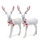 Peppermint Glitter Christmas Reindeer – Holiday Party White Deer Figurine Statues with Red and White Antlers and Scarf Dinner Tabletop Decorations Centerpiece - Pack of 2