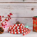 Red and White Garland - Rustic Christmas Wooden Farmhouse Country Wood Beaded Home and Holiday Garland Tree Decorations Boho Strand of Beads