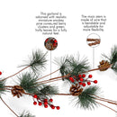 Pine and Berries Garland - Pine Needles, Pinecone and Berry Rustic Holiday Christmas Tree Natural Garland Decorations – 6 Ft