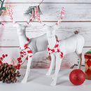 Peppermint Glitter Christmas Reindeer – Holiday Party White Deer Figurine Statues with Red and White Antlers and Scarf Dinner Tabletop Decorations Centerpiece - Pack of 2
