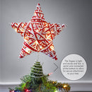 Christmas Rattan Tree Topper – Red and White Xmas Rustic Star LED Light Up Tree Topper Ornament Decoration