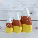 Candy Corn Home Decorations - Rustic Wooden Painted Fall Shelf Sitters Farmhouse Mantel Shelves and Tabletop Ornament Decor - Set of 3