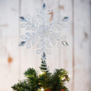 Glitter Snowflake Tree Topper - White Sparkling Christmas Tree Decoration with Gem Design