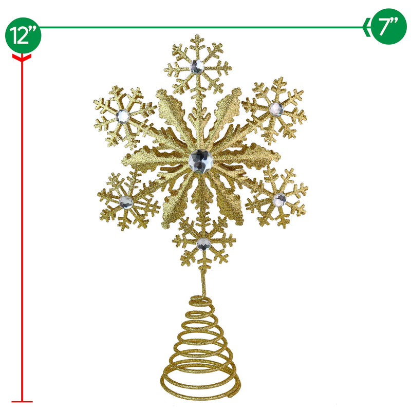 Glitter Snowflake Tree Topper - Gold Sparkling Gem Christmas Tree Decoration (Gold Glitter)