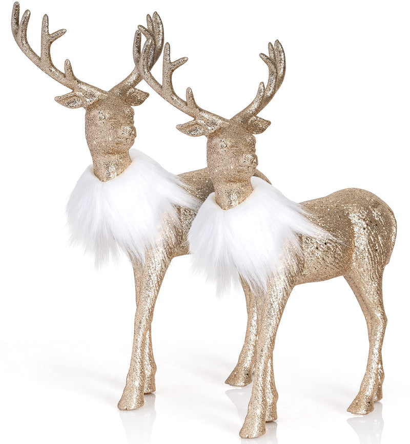 Gold Glitter Christmas Reindeer - Holiday Party Deer Figurine Statues Dinner Tabletop Decorations Centerpiece - Pack of 2…