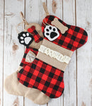 Christmas Plaid Pet Stocking - Cute Buffalo Plaid Doggy Bone Paw Stockings for Puppy Dog Pets Set - Pack of 2