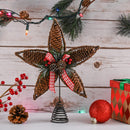 Rattan Star Tree Topper - Christmas Rustic Acorn Tree Topper with Holly and Berry Decorations
