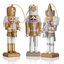 Nutcracker Hanging Ornament Figures – Gold and Silver Glittered Christmas Mini Wooden King and Soldier Nutcrackers Xmas Tree Ornament Set – 5 Pieces
