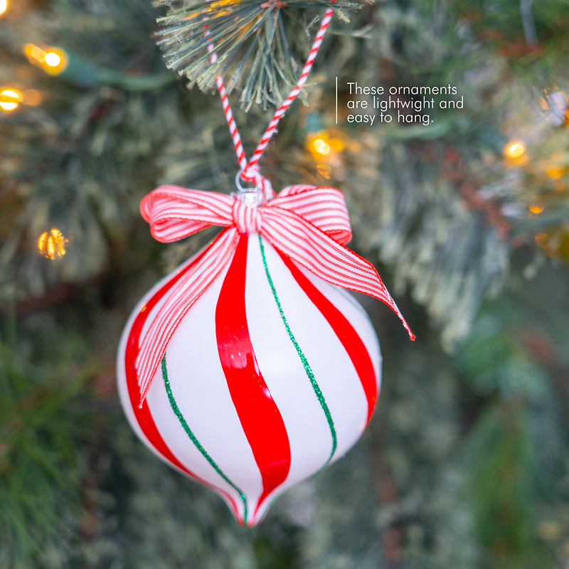 Peppermint Candy Ornament Set – Christmas Candy Cane Shatterproof Candy Balls Hanging Ornaments for Indoor or Outdoor Christmas Tree – 1 Dozen