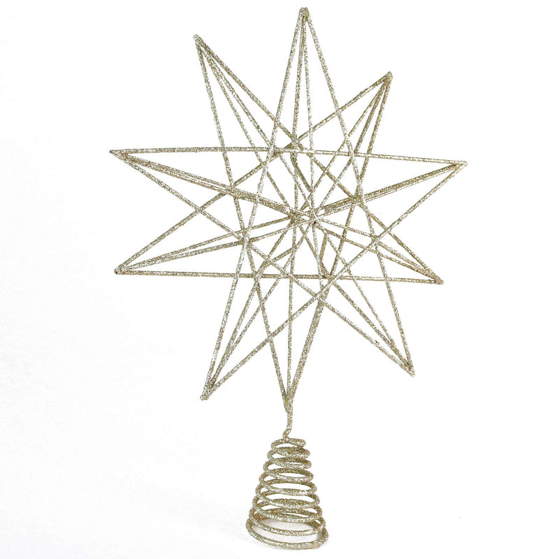 ORNATIVITY Jewel Star Tree Topper - Gold Glitter Sparkling Metal