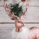 Rose Glitter Christmas Reindeer - Holiday Party Deer Rose Gold Figurine Statues Dinner Tabletop Decorations Centerpiece - Pack of 2
