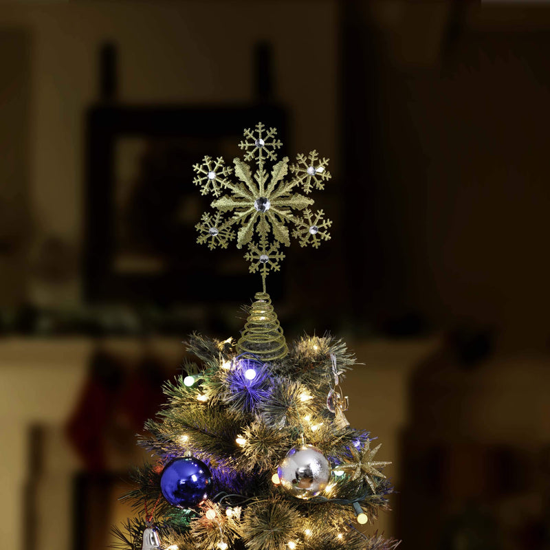 Glitter Snowflake Tree Topper - Gold Sparkling Gem Christmas Tree Decoration (Gold Glitter)