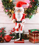 Christmas Gift Santa Nutcracker – Red and White Wooden Nutcracker Santa Man in Traditional Santa Attire with a Bag of Gold Wrapped Gifts Over His Shoulder and a List of Names in Hand Xmas Themed Holiday Nut Cracker Doll Figure Decorations