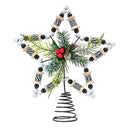Rattan Star Tree Topper – Christmas Farmhouse Rustic Tree Topper with Holly Mistletoe and Berry Decorations