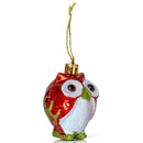 Glitter Christmas Owl Ornaments - Snowy Glitter White and Red Animal Owls Christmas Tree Ornament Decorations - 4 Birds