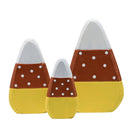 Candy Corn Home Decorations - Rustic Wooden Painted Fall Shelf Sitters Farmhouse Mantel Shelves and Tabletop Ornament Decor - Set of 3