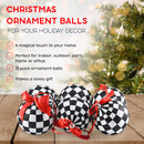 Black and White Ornaments - Glittered Black and White Checkered Ball Ornament with Red Bow and String Christmas Tree Decoration Set - Pack of 12