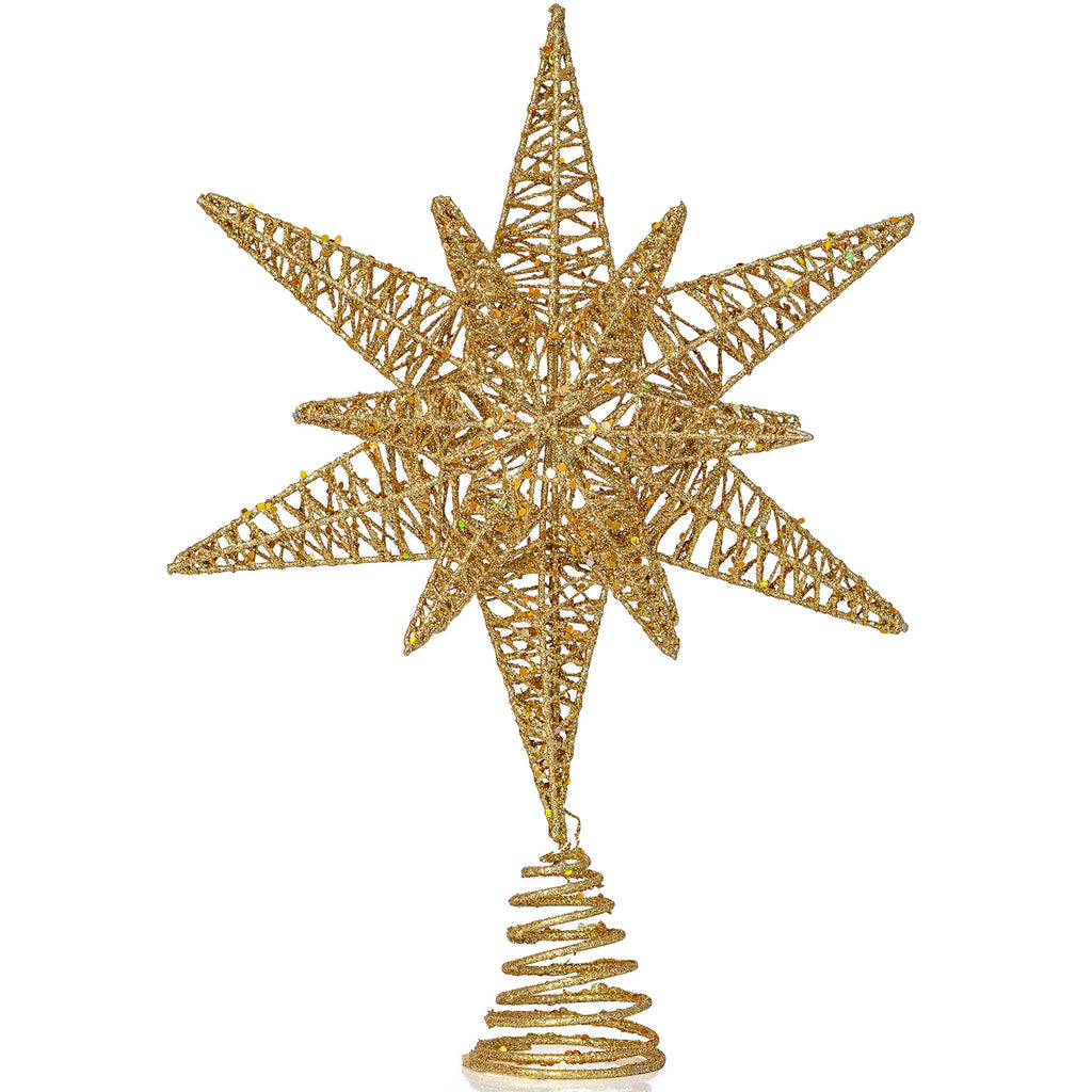 ORNATIVITY Jewel Star Tree Topper - Gold Glitter Sparkling Metal