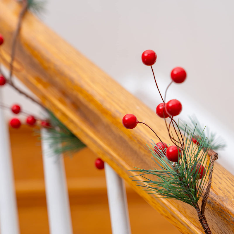 Pine and Berries Garland - Pine Needles and Berry Rustic Holiday Christmas Tree Natural Garland Decorations – 6 Ft