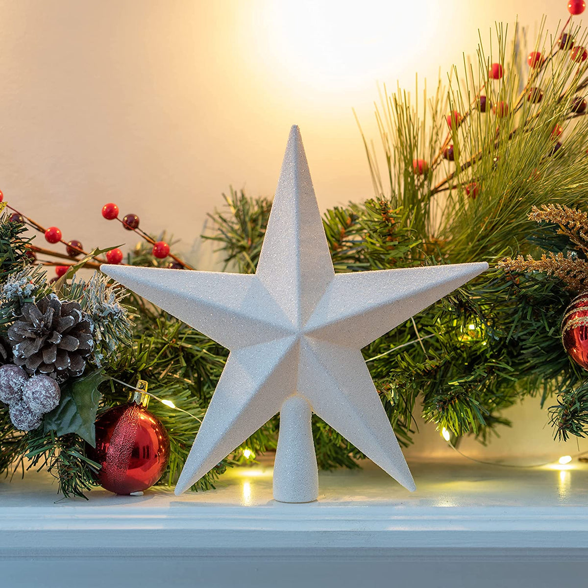 Étoile Cime De Sapin Noël 28cm Christmas Concepts | Étoile Pailletée Blanche | Décoration Luxueuse