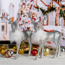 Silver Glitter Christmas Reindeer - Holiday Party Deer Figurine Statues Dinner Tabletop Decorations Centerpiece - Pack of 2