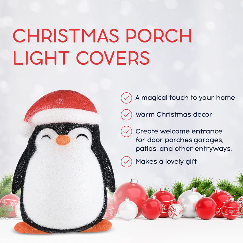 Penguin Porch Light Cover - Penguins Head Outdoor Front Porch Lamp Holiday Decoration Covers - Set of 2