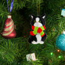 Christmas Mini Cat Ornament - Furry Black Kitten with Scarf Holiday Tree Hanging Decoration