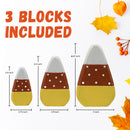 Candy Corn Home Decorations - Rustic Wooden Painted Fall Shelf Sitters Farmhouse Mantel Shelves and Tabletop Ornament Decor - Set of 3