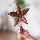 Rattan Star Tree Topper - Christmas Rustic Acorn Tree Topper with Holly and Berry Decorations