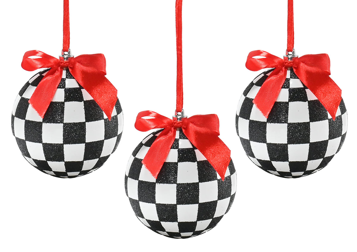 Black and White Ornaments Glittered Black and White Checkered Ball O