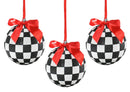 Black and White Ornaments - Glittered Black and White Checkered Ball Ornament with Red Bow and String Christmas Tree Decoration Set - Pack of 12
