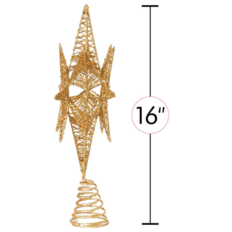 ORNATIVITY Jewel Star Tree Topper - Gold Glitter Sparkling Metal