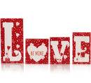 Red Wooden Love Blocks - Valentine's Day Romantic Heart Wood Letters Block Decoration Sign with Hearts for Mantel Shelf Over Fireplace, Table Top, Home and Office