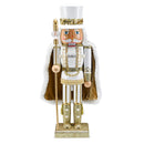 Christmas Gold King Nutcracker – Gold and White Glittered Wooden Nutcracker Man with Gold and White Fur Cape and Staff in Hand Xmas Themed Holiday Nut Cracker Doll Figure Decorations