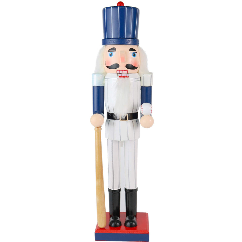 Baseball Nutcracker 15" - Baseball Player with White Pin Stripe Uniform and Bat Holiday Decor Nutcracker