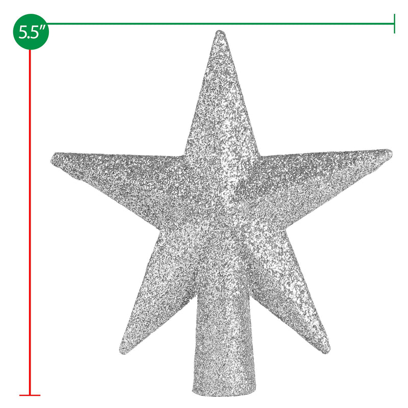 Glitter Star Tree Topper - Christmas Silver Decorative Holiday Bethlehem Star Ornament 8"