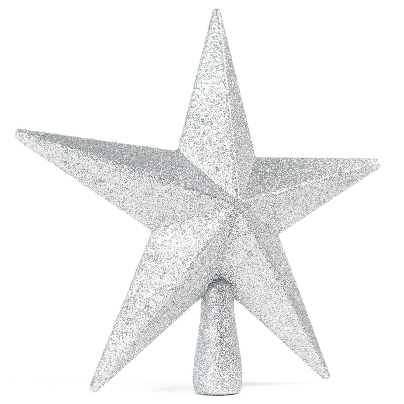 Glitter Star Tree Topper - Christmas Silver Decorative Holiday Bethlehem Star Ornament 8"