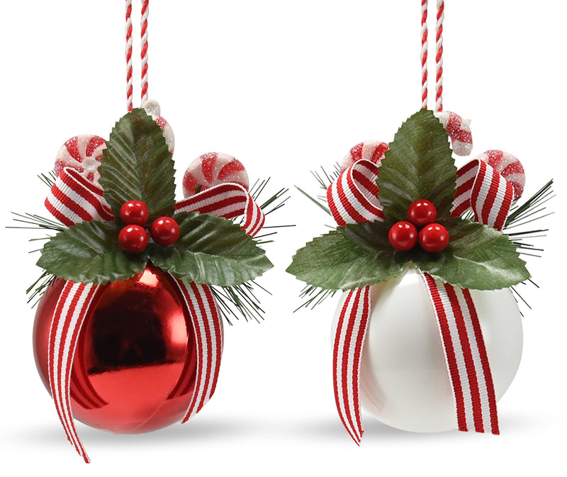 Red and White Ornaments - Shiny Red and White Ball Ornament with Reali