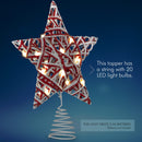 Christmas Rattan Tree Topper – Red and White Xmas Rustic Star LED Light Up Tree Topper Ornament Decoration