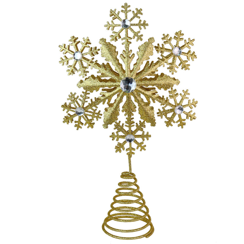 Glitter Snowflake Tree Topper - Gold Sparkling Gem Christmas Tree Decoration (Gold Glitter)