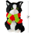 Christmas Mini Cat Ornament - Furry Black Kitten with Scarf Holiday Tree Hanging Decoration